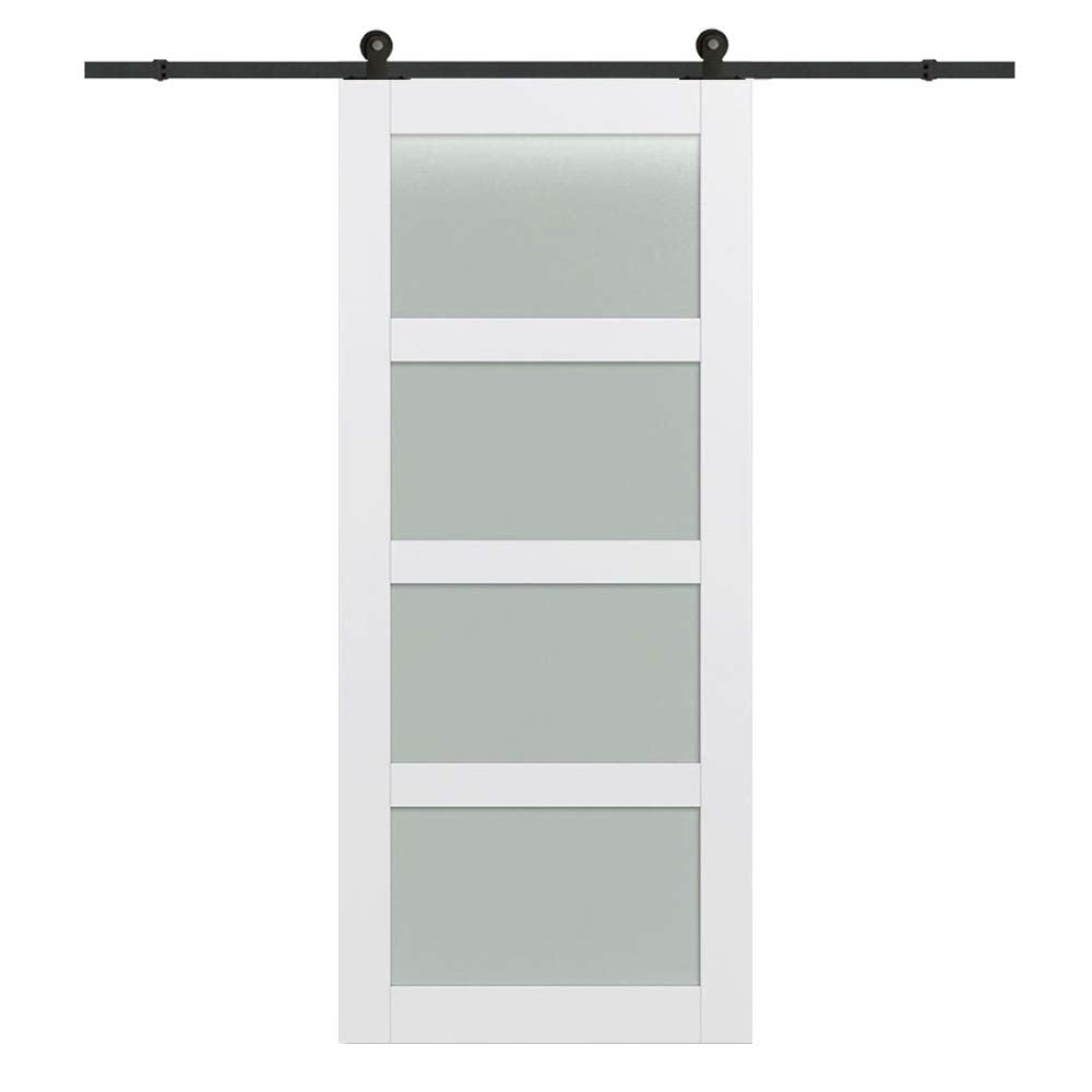 Modern White 42" x 84" Frosted Glass Sliding Barn Door Kit