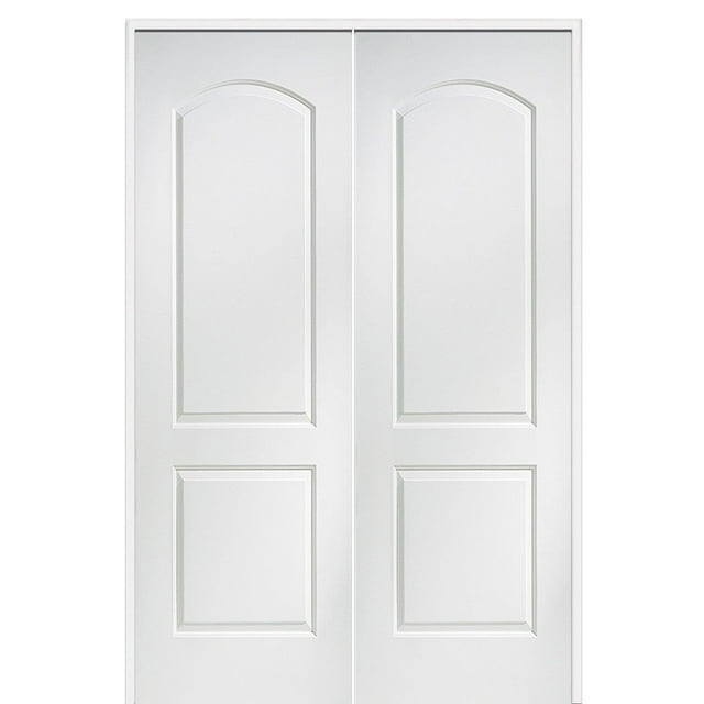 National Door Company ZZ364301BA Solid Core, Primed, Molded 2-Panel Archtop, Both Active, Prehung Interior Double Door, 60"x96" 60" x 96"