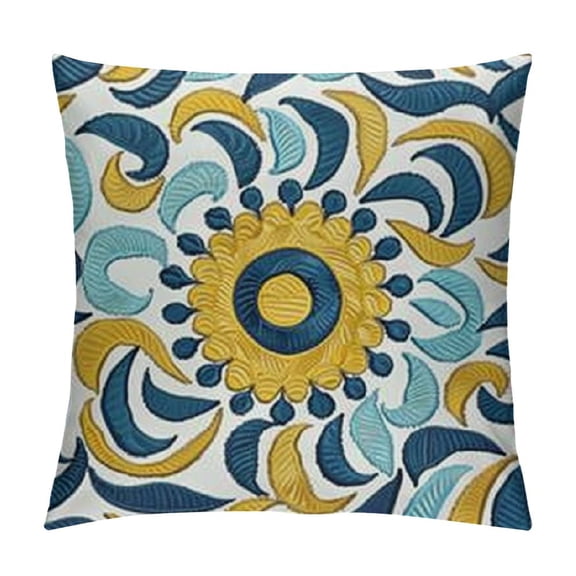 National Embroidery Housewarming Car Home Decoration , Blue Wheel Pattern Square Throw Pillow Cover ,