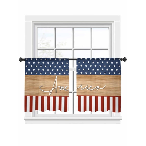 National Flag Day Sheer Curtains 2 Panels Set Vintage U.S. Flag Brown Wood Grain Sheer Window Curtains Light Filtering Rod Pocket Voile Drapes for Bedroom Living Room 52"x54"