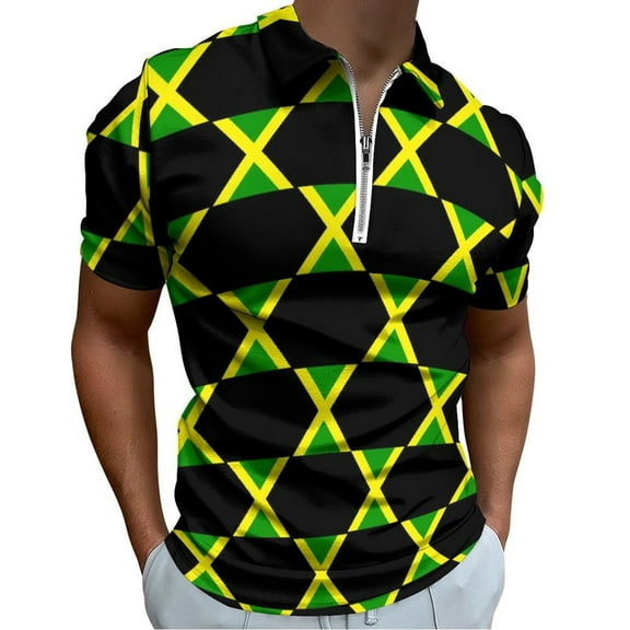 National Flag Jamaica Men Zipper T-shirt Summer Casual Short Sleeve T-shirt Top