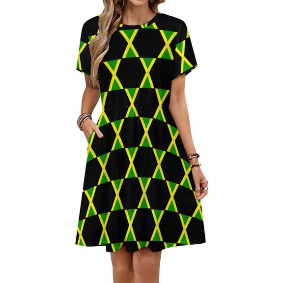 National Flag Jamaica Short Sleeve Dress Women Summer Evening Dresses Ladies Sundress