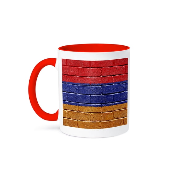 3dRose, National flag of Armenia painted onto a brick wall Armenian, 11oz Two-Tone Red Mug