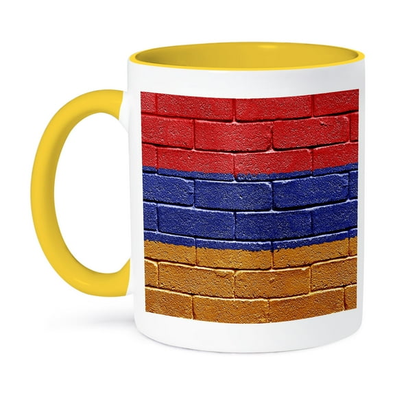 3dRose, National flag of Armenia painted onto a brick wall Armenian, 15oz Two-Tone Yellow Mug