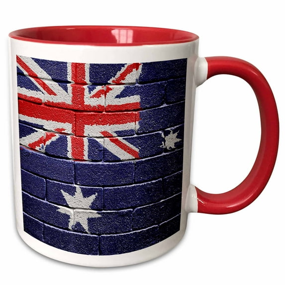 3drose, National Flag of Australia Painted onto a Brick Wall Australian, 11oz Two-tone Red Mug