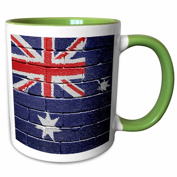3drose, National Flag of Australia Painted onto a Brick Wall Australian, 15oz Two-tone Green Mug