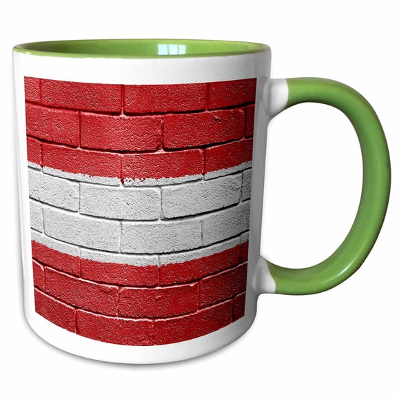 3drose, National Flag of Austria Painted onto a Brick Wall Austrian, 15oz Two-tone Green Mug