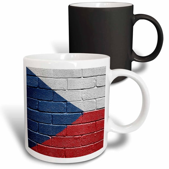 3drose, National Flag of Czech Republic Painted onto a Brick Wall, 11oz Magic Transforming Mug