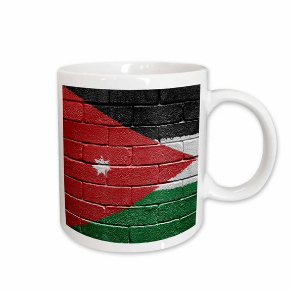 3drose, National Flag of Jordan Painted onto a Brick Wall Jordanian, 15oz Mug