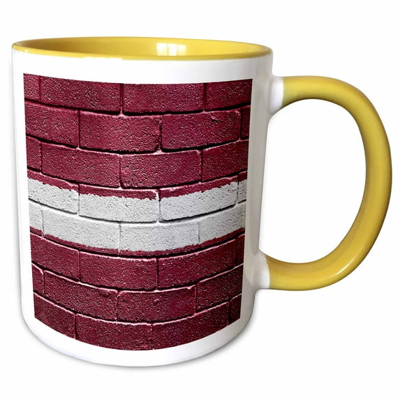 3drose, National Flag of Latvia Painted onto a Brick Wall Latvian, 11oz Two-tone Yellow Mug