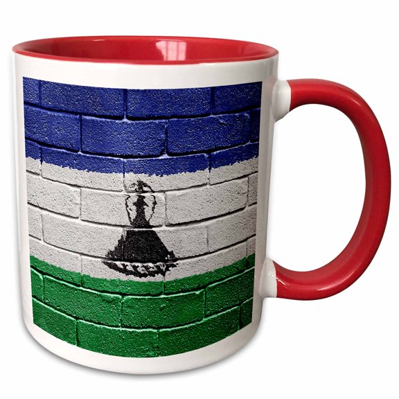 3drose, National Flag of Lesotho Painted onto a Brick Wall Mosotho, 11oz Two-tone Red Mug