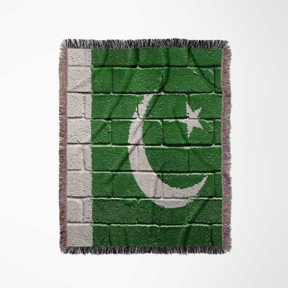 National Flag Of Pakistan Painted Onto A Brick Wall Pakistani, Woven Blanket