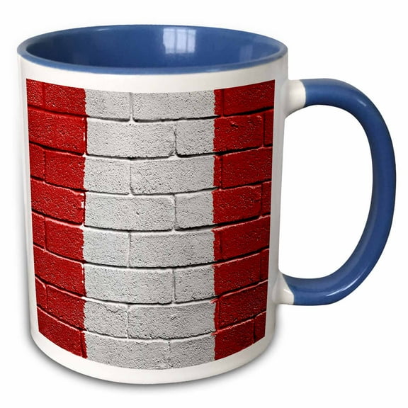3drose, National Flag of Peru Painted onto a Brick Wall Peruvian, 11oz Two-tone Blue Mug