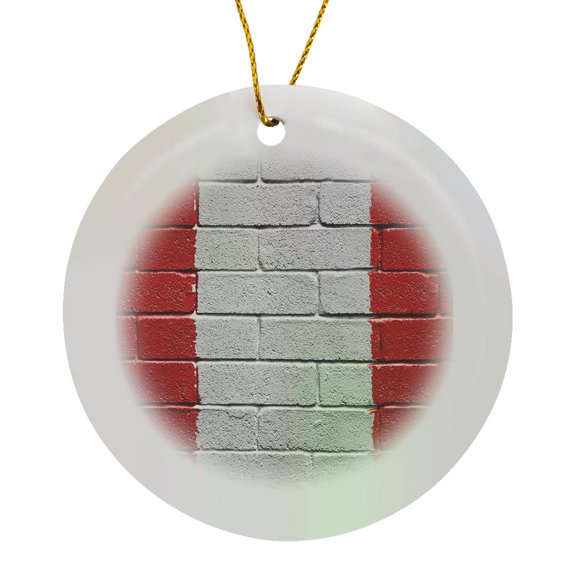3drose, National Flag of Peru Painted onto a Brick Wall Peruvian, Circle Porcelain Ornament