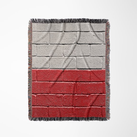 National Flag Of Poland Painted Onto A Brick Wall Polish, Woven Blanket