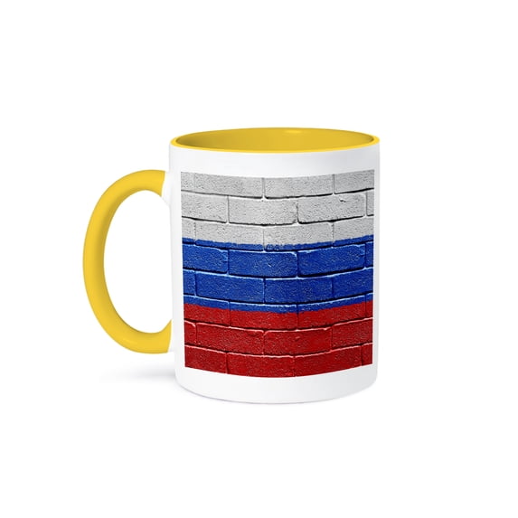 3dRose, National flag of Russia painted onto a brick wall Russian, 15oz Two-Tone Yellow Mug