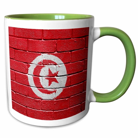 3drose, National Flag of Tunisia Painted onto a Brick Wall Tunisian, 15oz Two-tone Green Mug