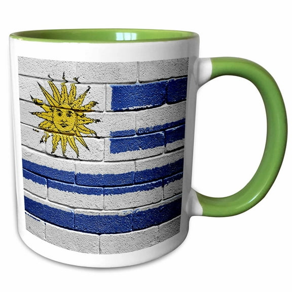 3drose, National Flag of Uruguay Painted onto a Brick Wall Uruguayan, 15oz Two-tone Green Mug