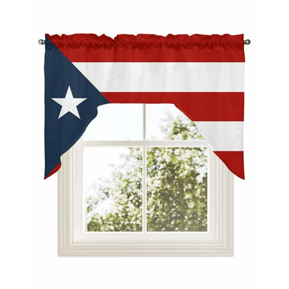 National Flag of Puerto Rico Patriot Kitchen Curtains Swag Valance for Windows/Bathroom/Cafe, Rod Pocket Drape Panel Swag Curtains Valance for Bedroom/Living Room 56"x36"