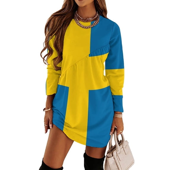 National Flag Sweden Blue Field Loose Dress Evening Dress Summer Dresses for Women Luxury Dress Long Sleeved Dress