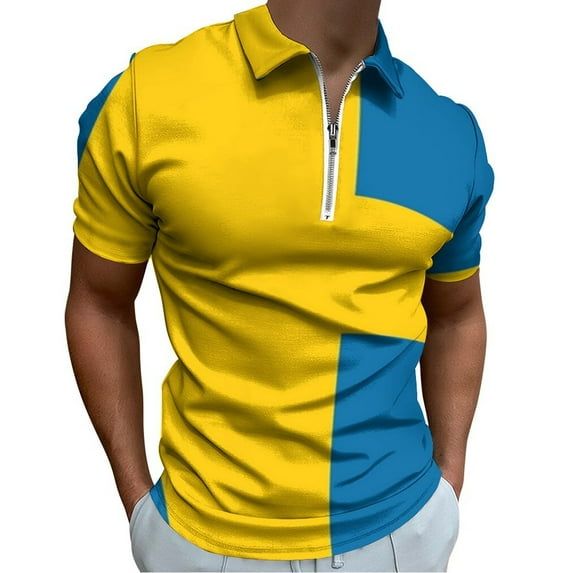 National Flag Sweden Blue Field Men Zipper T-shirt Summer Casual Short Sleeve T-shirt Top
