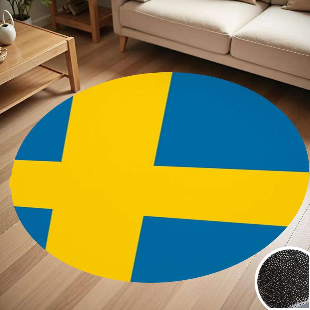 Curated visual reference: Fresh Look at National Flag Sweden Blue Field Round Carpet Living Room Bedroom