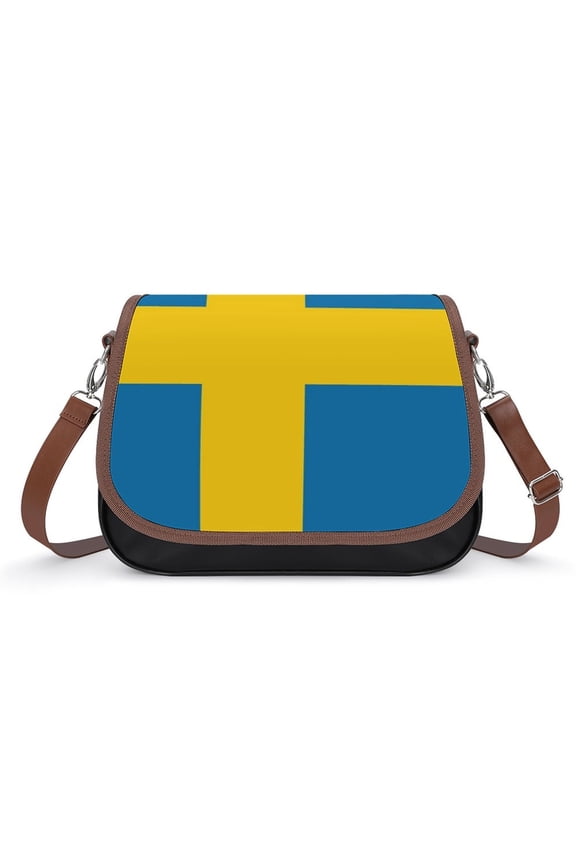 National Flag Sweden Blue Field Vintage Crossbody Bag for Women Medium Leather Hobo Bags Shoulder Bag Classic City Leather Satchels