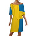 thumbnail image 1 of National Flag Sweden Blue Field Women's Off The Shoulder Ruffles Summer Wedding Guest Loose Casual Party Beach Dress, 1 of 9