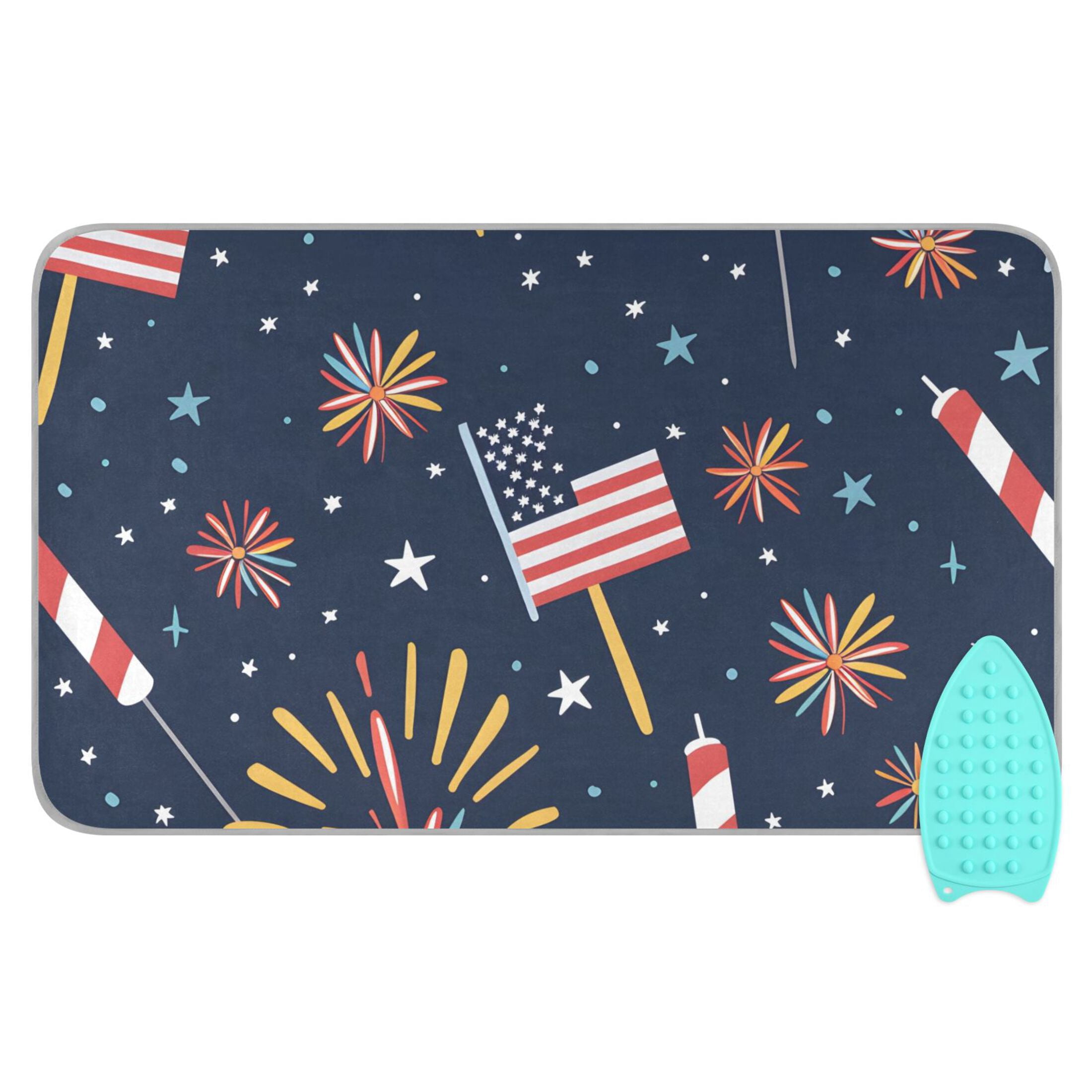 National Flags Fireworks Stars Ironing Mat Blanket Portable Travel Ironing Pad Heat Resistant Pad 47.2" x 27.6”