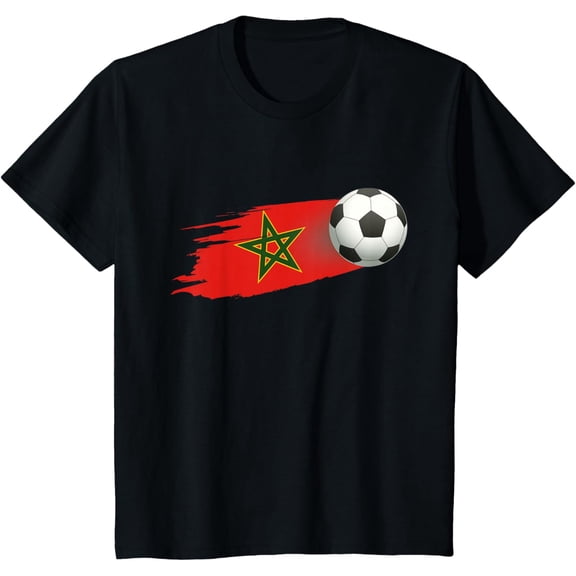 National Flags & Roots Proud Heritage Gifts Morocco Soccer Jersey - Unisex-Adult Black Flag Print T-Shirt - Small