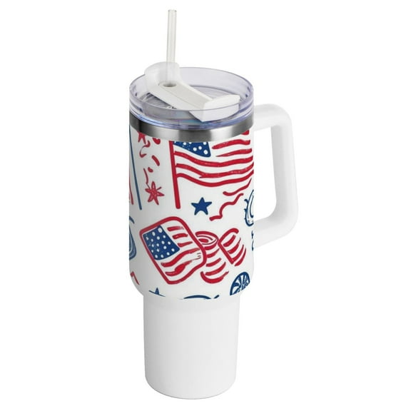 National Flags Stars 40 oz Tumbler with Handle Insulated&nbsp;Travel Mug&nbsp;Lid Straw Leak Proof Steel Vacuum Water Bottles Glasses Fits in Car Cup Holder