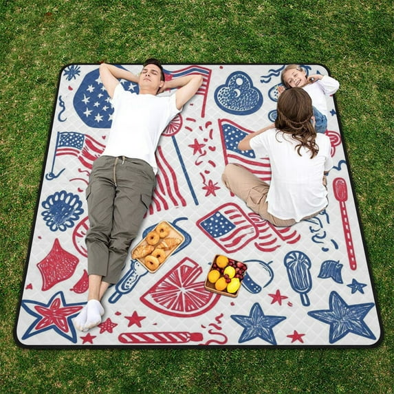 National Flags Stars Beach Blanket Outdoor Picnic Blanket 78"x 78" Waterproof Foldable for Beach Camping Travel Hiking Grass Lawn Park