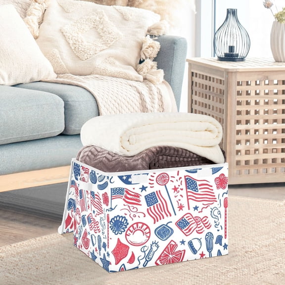 National Flags Stars Storage Basket Foldable Laundry Basket Shelf Kids Toy Storage Container Organizer with Handles
