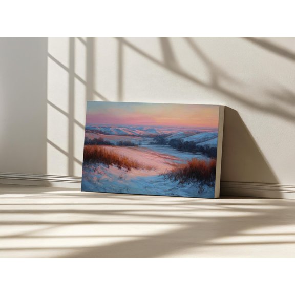 National Flint Hills Sunset Tallgrass Prairie Preserve Kansas Winter Meadow Snow Midwest Poster , Poster Print Only