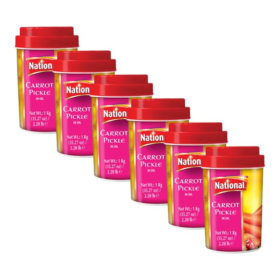 National Foods Carrot Pickle 35.27 oz (1000g) Sour & Spicy Traditional South Asian Relish | Zesty & Tangy Gajar Achaar | Plastic Jar | Pack of 6