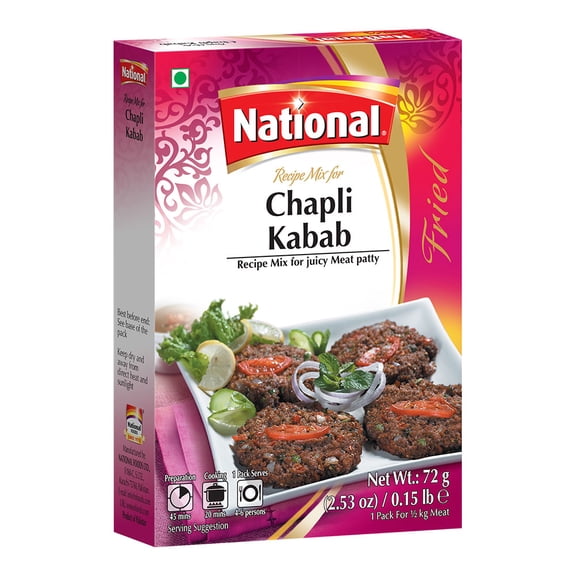 National Foods Chapli Kabab Recipe Mix 2.53 oz (72g) | South Asian BBQ Masala Powder | Traditional Spicy Cusine | Box Pack