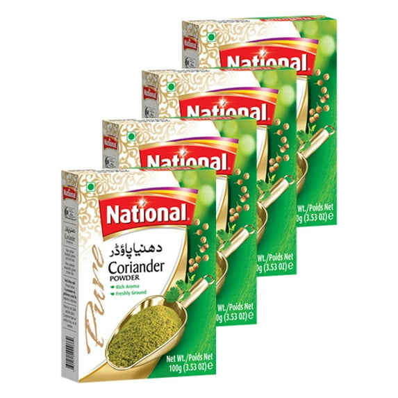 National Foods Coriander Powder 3.52 oz (100g) | Fine & Freshly Ground South Asian Spice | Box Pack | Pack of 4