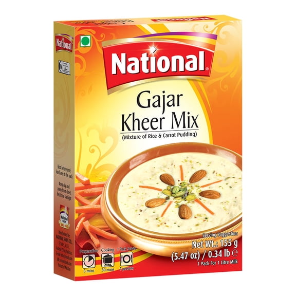 National Foods Gajar Kheer Mix 5.47 oz (155g) | Mixture for Rice and Carrot Pudding | Box Pack