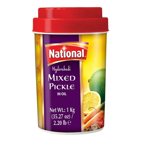 National Foods Hyderabadi Mixed Pickle 35.27 oz (1000g) | Sour & Spicy Traditional South Asian Relish | Zesty & Tangy Achaar | Plastic Jar