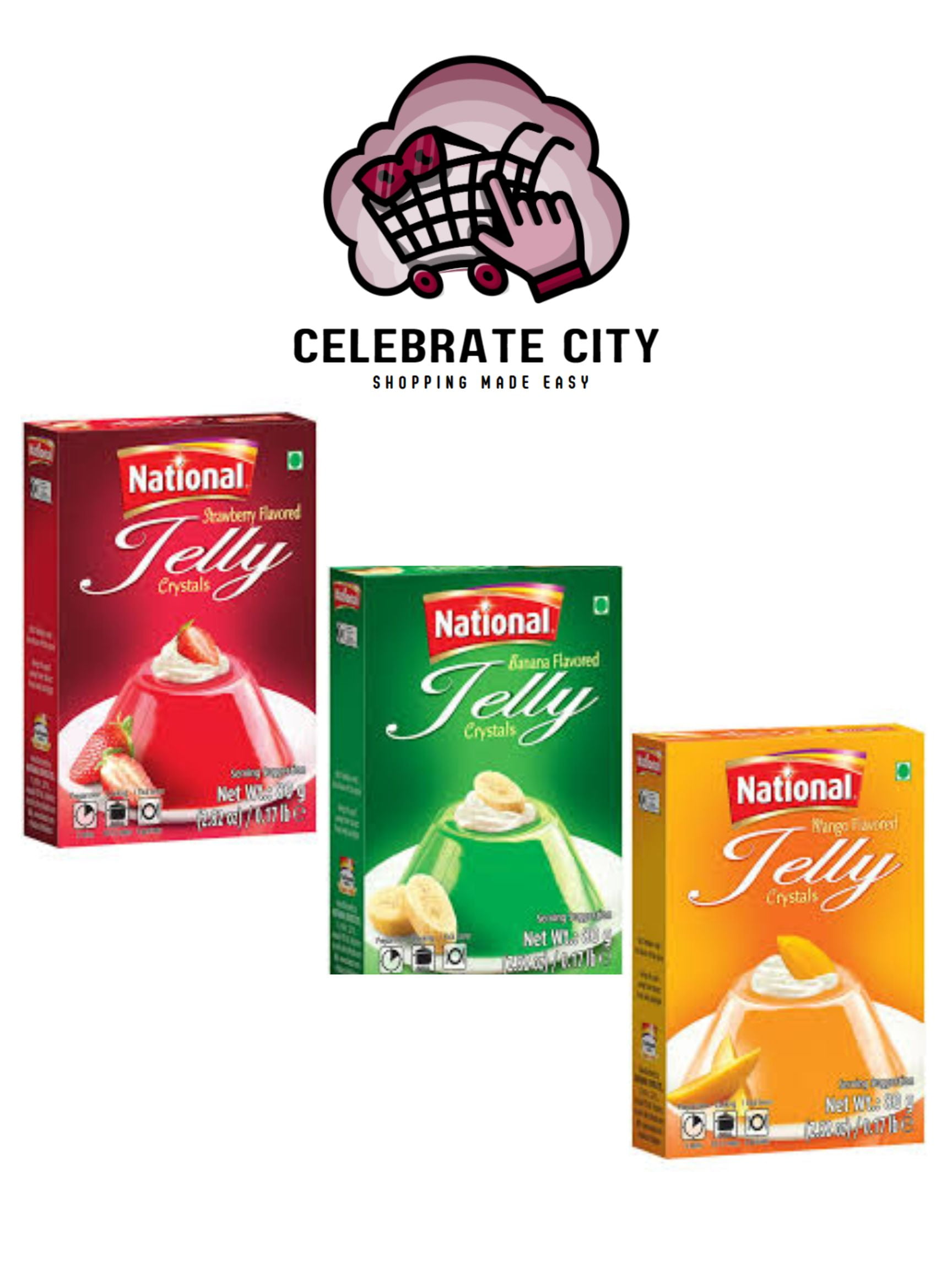 National Foods Jelly Crystal - Mango/Banana/Strawbery (Combo of 3) | Quick & Easy Jello | Preservative Free | Sweet & Tasty