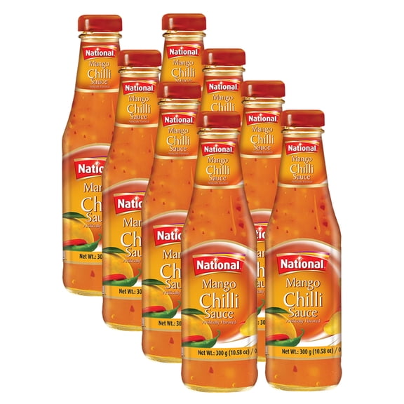 National Foods Mango Chilli Sauce 10.58 oz (300g) | Traditional & Spicy | Sweet & Tangy | Condiment for Dipping & Topping | Premium Glass Bottle | Pack of 8
