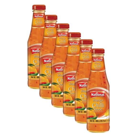 National Foods Mango Chilli Sauce 28.22 oz (800g) | Traditional & Spicy | Sweet & Tangy | Condiment for Dipping & Topping | Premium Glass Bottle | Pack of 6