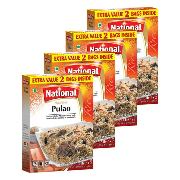 National Foods Pulao Recipe Mix 4.94 oz (140g) | South Asian Mixed Spice Powder | Traditional Pilau | Pilaf Seasoning | Value Pack (Pack of 4)