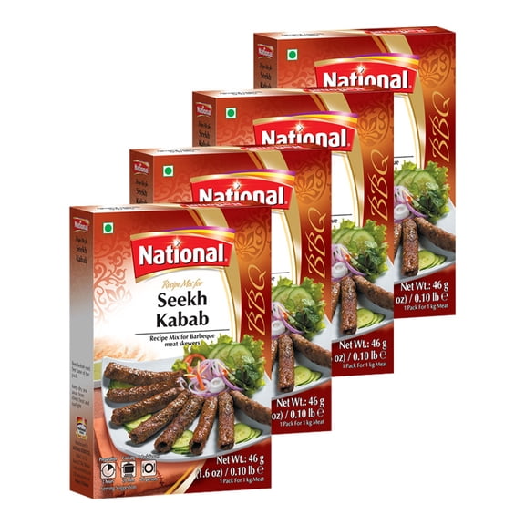National Foods Seekh Kabab Recipe Mix 1.60 oz (46g) | South Asian BBQ Masala Powder | Traditional Spicy Kebab Seasoning | Box Pack | Pack of 4