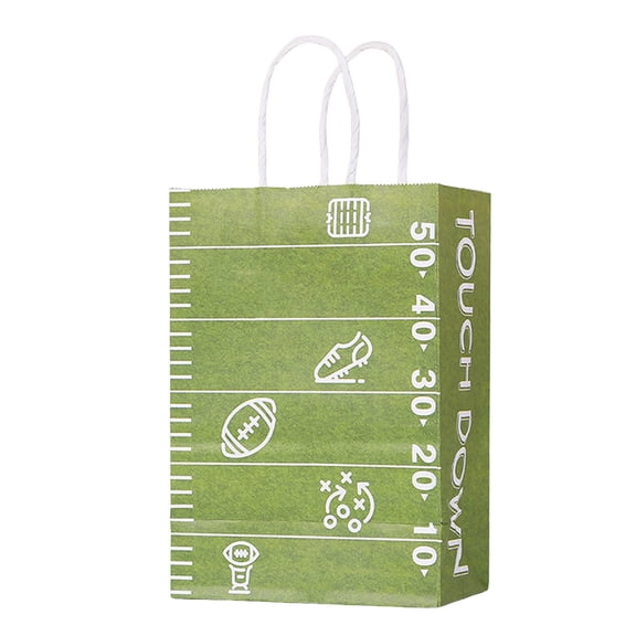 National Football Party Bags Set for Events and Kraft Paper Goodie Bags with Handles 9 Count Party Bags for Birthday Rugby Candy Popcorn Retail Shopping Convenience, Army Green