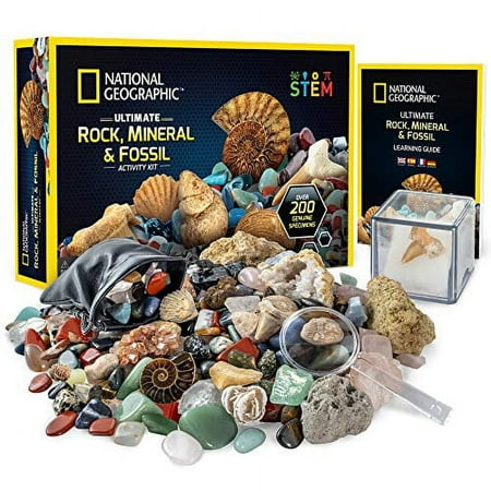 National Geographic 200 Piece Rock and Fossil Kit - Includes Prehistoric Fossils, Crystals, and Gemstones