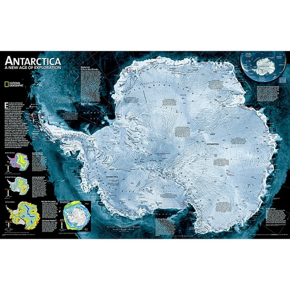National Geographic Antarctica Satellite Map, Laminated, 31.25" x 20.25"