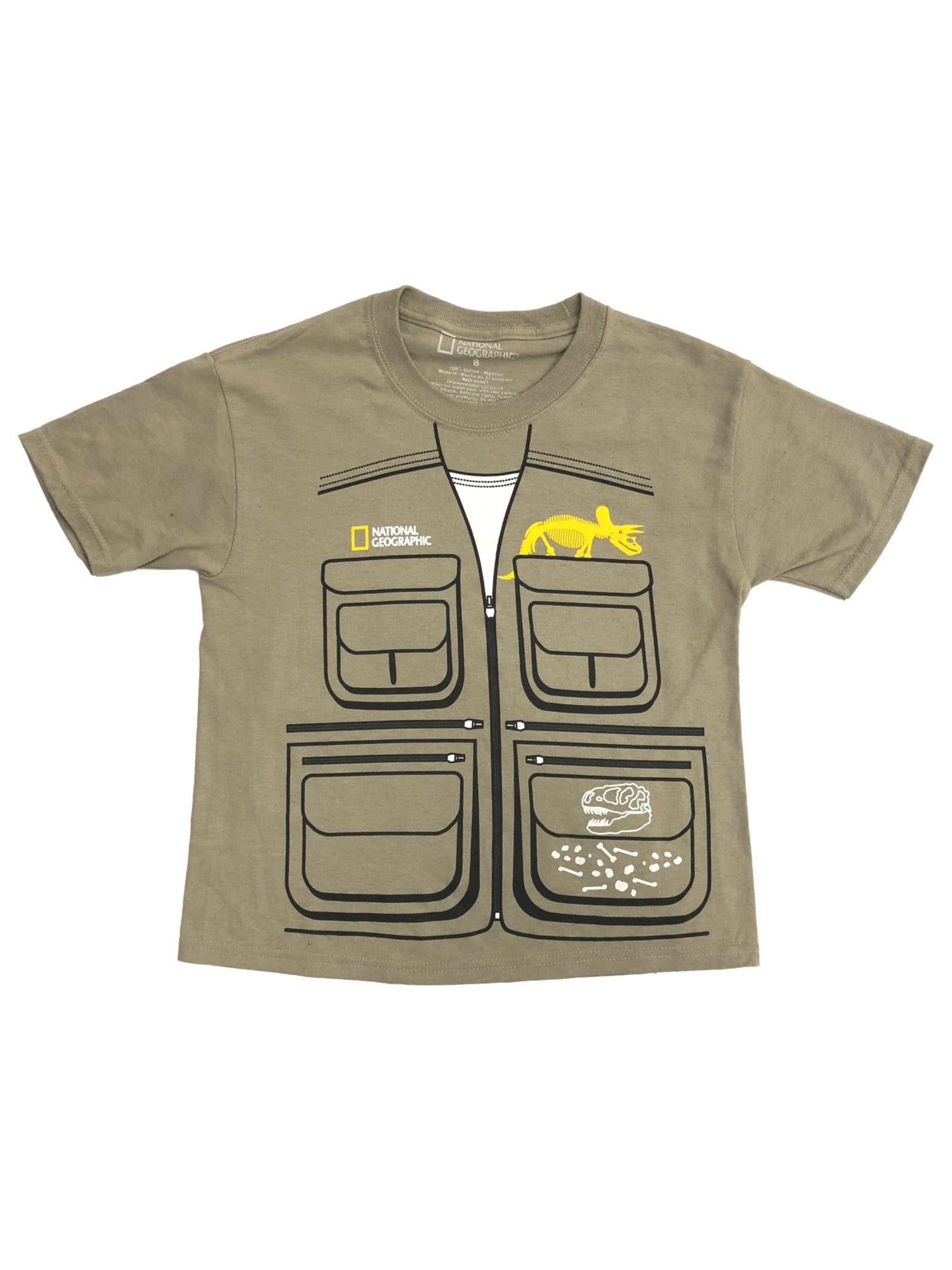 NATIONAL GEOGRAPHIC Boys Tan Short Sleeved Dinosaur Tee Shirt T-Shirt 8