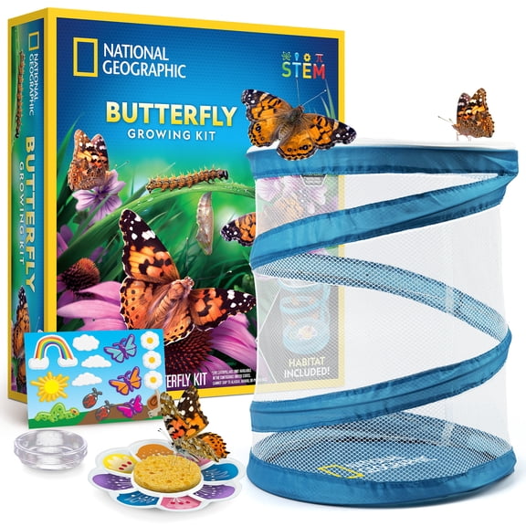 National Geographic Butterfly Growing Habitat Kit for Kids with Caterpillar Voucher