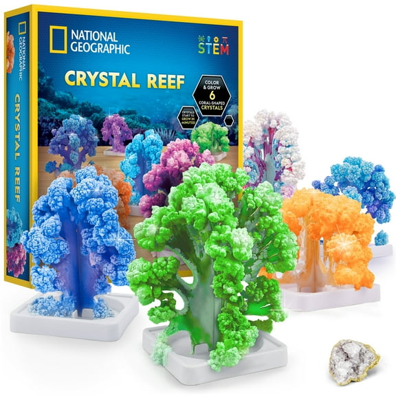 National Geographic Crystal Reef Growing Kit - Grow 6 Coral-Shaped Crystals, Geode Specimen Included